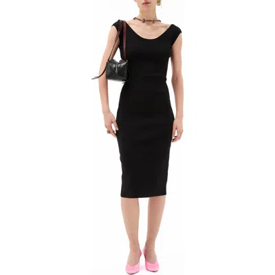 Versace Plunge Back Cotton Blend Sweater Dress In Black