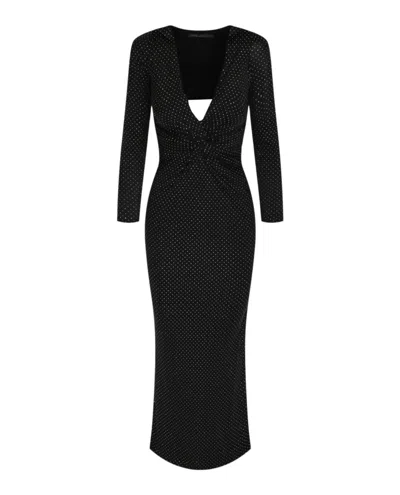 Versace Plunge Neck Sequin Maxi Dress In Black