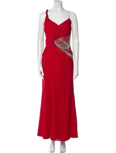 Pre-owned Versace Plunge Neckline Long Dress In Red