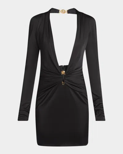 Versace Plunging Safety-pin Ruched Responsible Liquid Jersey Mini Dress