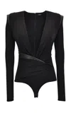 Versace Plunging Stretch-crepe Jersey Bodysuit In Black