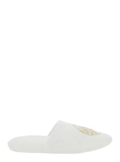 Versace White Medusa Gala Slippers In Z7010-white Gold