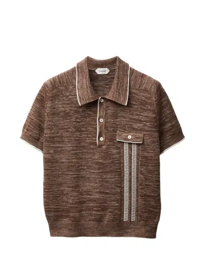 Versace Pocket Knit Polo Shirt In Brown