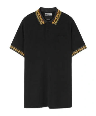 Versace Point-neck Short-sleeved Polo Shirt In Black