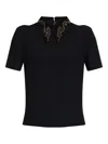 Versace Pointed Collar Black Shirt With Gold And Silver Embellishments In Black