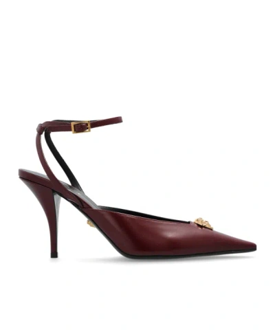 Versace Pointed High Heel Sandals In Burgundy