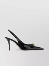 VERSACE POINTED LEATHER STILETTOS WITH METAL EMBELLISHMENT