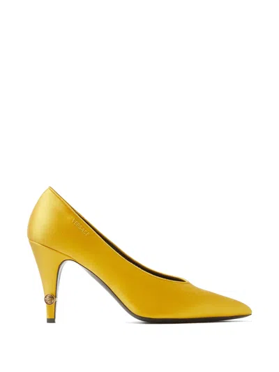 Versace Pointed Toe Medusa Hardware Heels - 9 Cm In Yellow