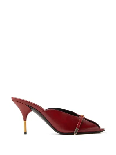 Versace Pointed Toe Sandals With Metallic Gold Accent In Burgundy