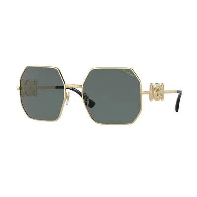 Versace Polar Dark Grey Geometric Ladies Sunglasses Ve2248 100281 58 In Gold