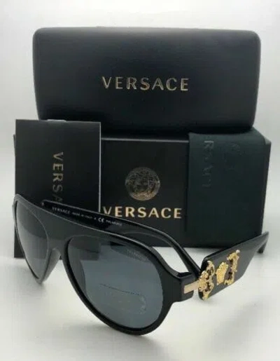 Pre-owned Versace Polarized  Sunglasses Ve 4323 Gb1/81 58-15 140 Black-gold Frame W/ Grey In Grey Polarized