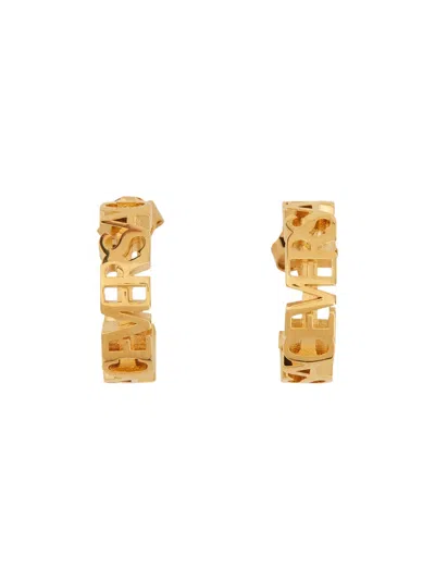 Versace Polished Brass Logo Hoop Earrings In Red