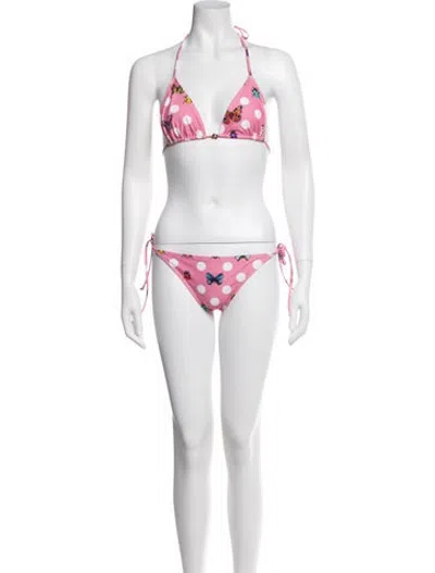 Pre-owned Versace Polka Dot Print Bikini W/ Tags In Pink/white