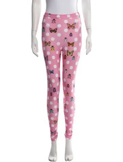 Pre-owned Versace Polka Dot Print Skinny Leg Pants In Pink