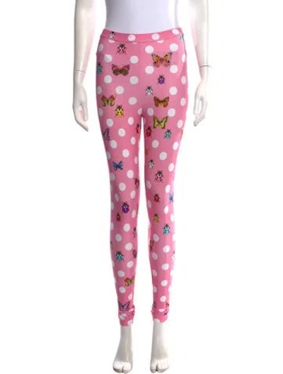 Pre-owned Versace Polka Dot Print Skinny Leg Pants W/ Tags In Pink