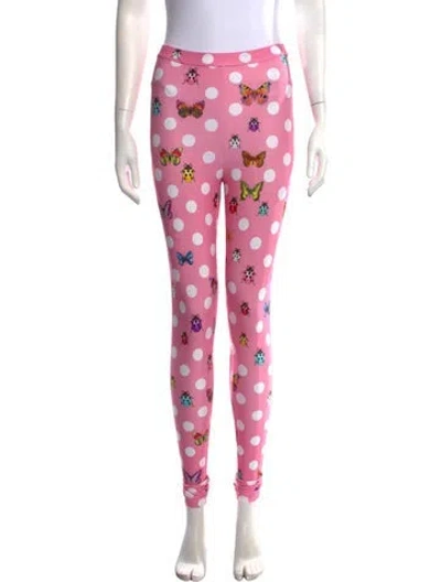 Pre-owned Versace Polka Dot Print Skinny Leg Pants W/ Tags In Pink