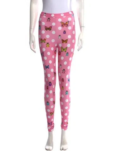 Pre-owned Versace Polka Dot Print Skinny Leg Pants W/ Tags In Pink