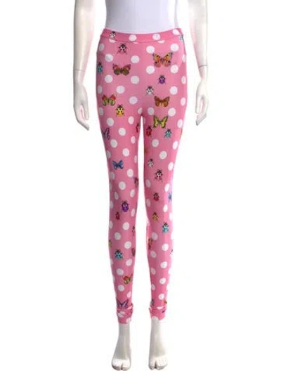 Pre-owned Versace Polka Dot Print Skinny Leg Pants W/ Tags In Pink