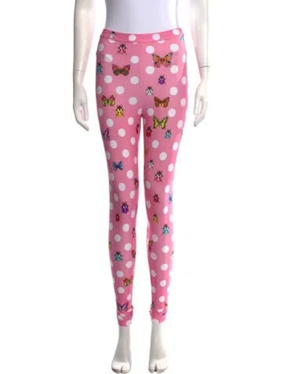 Pre-owned Versace Polka Dot Print Skinny Leg Pants W/ Tags In Pink