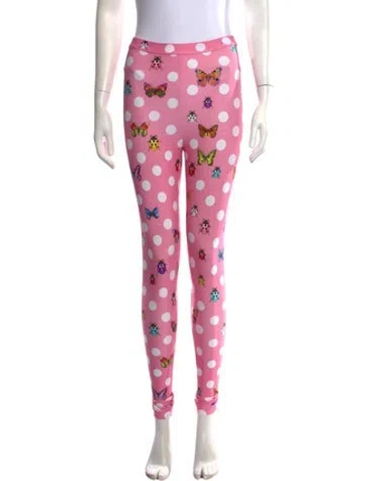 Pre-owned Versace Polka Dot Print Skinny Leg Pants W/ Tags In Pink