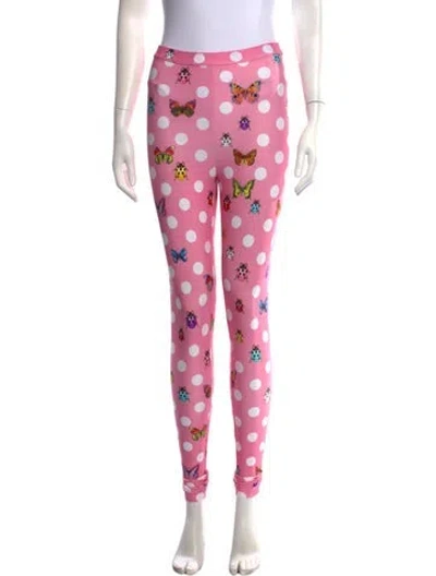 Pre-owned Versace Polka Dot Print Skinny Leg Pants W/ Tags In Pink