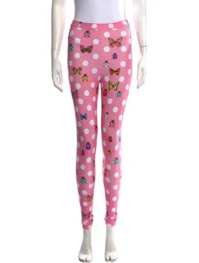 Pre-owned Versace Polka Dot Print Skinny Leg Pants W/ Tags In Pink