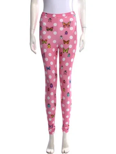 Pre-owned Versace Polka Dot Print Skinny Leg Pants W/ Tags In Pink