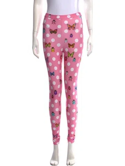 Pre-owned Versace Polka Dot Print Skinny Leg Pants W/ Tags In Pink