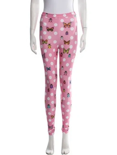 Pre-owned Versace Polka Dot Print Skinny Leg Pants W/ Tags In Pink