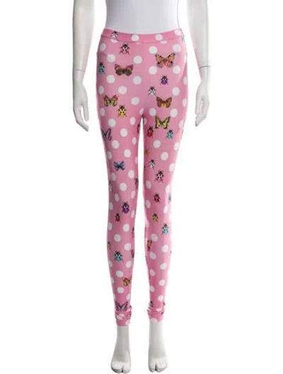 Pre-owned Versace Polka Dot Print Skinny Leg Pants W/ Tags In Pink
