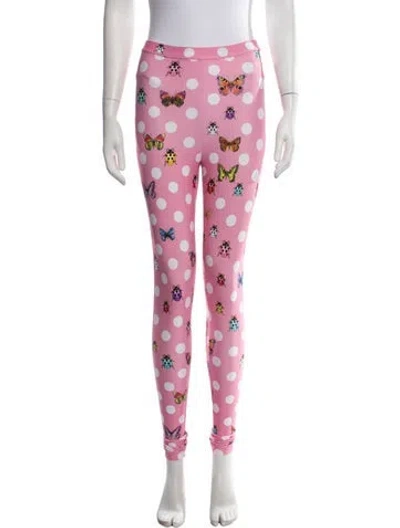 Pre-owned Versace Polka Dot Print Skinny Leg Pants W/ Tags In Pink