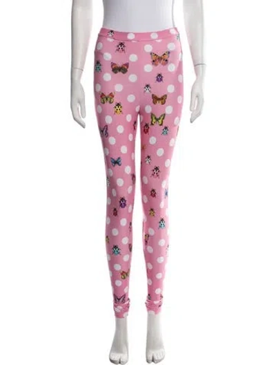 Pre-owned Versace Polka Dot Print Skinny Leg Pants W/ Tags In Pink