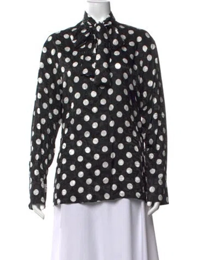 Pre-owned Versace Polka Dot Print Tie Neck Blouse In Black