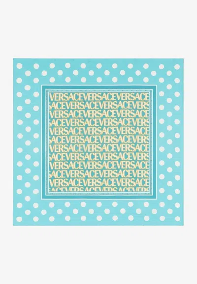 Versace Polka Dot Silk Foulard In Blue
