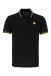 Versace Black Polo Shirt With Classic Collar And Medusa Embroidery In Black