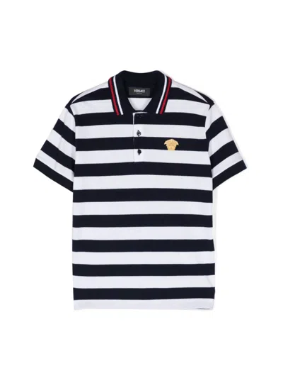Versace Teen Boys Blue Stripe Cotton Polo Shirt