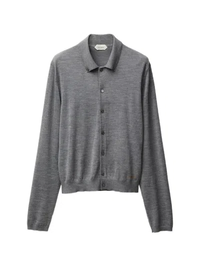 Versace Polo-collar Cardigan In Gray
