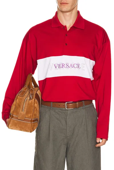 Versace Polo Cotton Logo Embroidery Shirt In Red