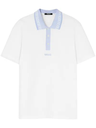 Versace Polo Piquet Fabric And Embroidery Clothing In White