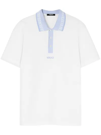 Versace Polo Piquet Fabric And  Embroidery In Gray