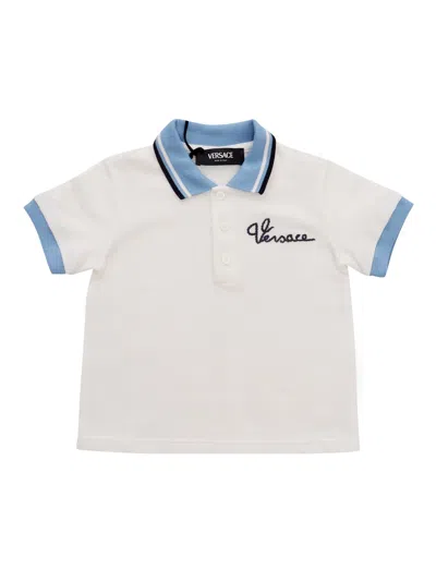 Versace Kids' Polo Piquet T-shirt In White