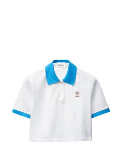 Versace Polo Piquet With Logo And Medusa Embroidery In White