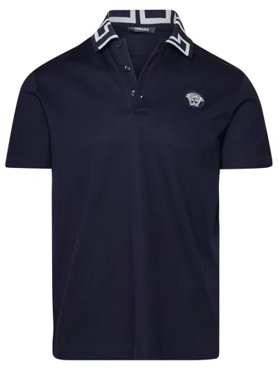 Versace Polo Shirt In Blue Cotton In Navy