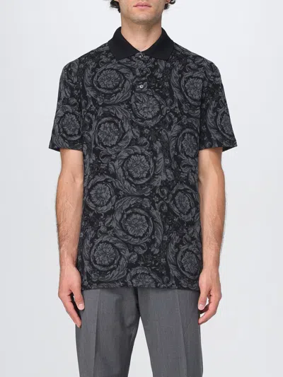 Versace Barocco Print Polo T-shirt In Grey