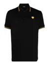 Versace Black Polo Shirt With Classic Collar And Medusa Embroidery In Black