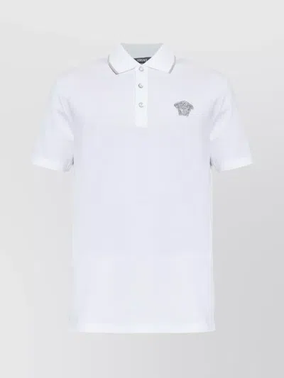 Versace Polo Shirt With Medusa And Side Slits In White