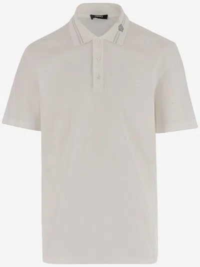 Versace White Polo Shirt With Medusa Detail On The Collar