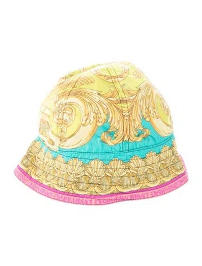 Pre-owned Versace Polyester Patterned Bucket Hat In Yellow