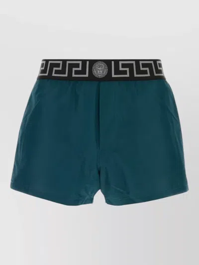 Versace Denim Blue Polyester Swimming Shorts In Green