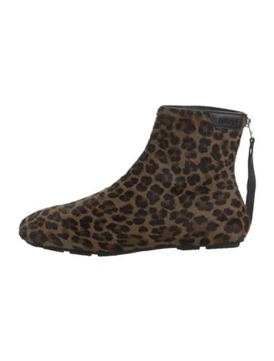 Pre-owned Versace Ponyhair Animal Print Boots In Brown